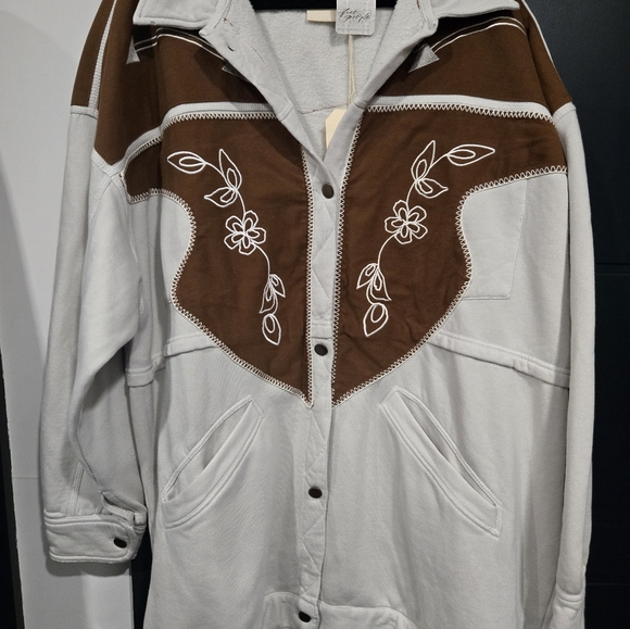 Embroidered Brown and White Jacket Tricia Fix XFree People Cowgirl Cardi XL Nwt - Picture 3 of 8